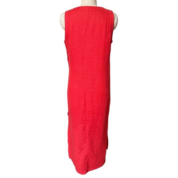 Vintage 90s Red Linen Sheath Sleeveless Dress - Cali Cali - Size Medium - Picture 3 of 6